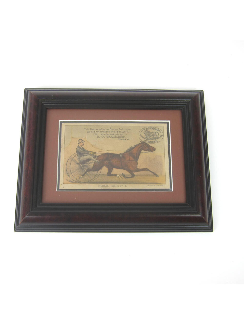 Currier & Ives Racehorse Trinket Trade Card Print Lion Harness Antique 1881